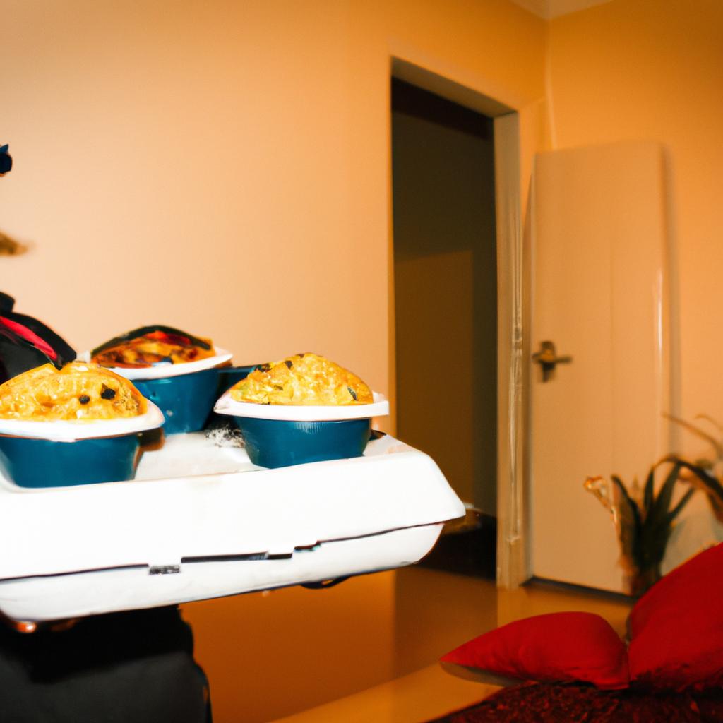 Person delivering food to room