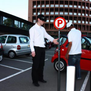 Valet parking attendant assisting customers