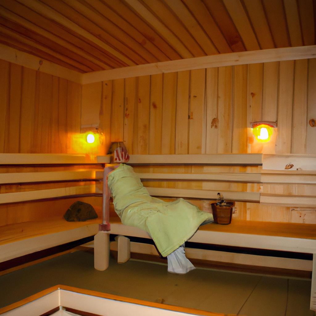 Person enjoying sauna and relaxation