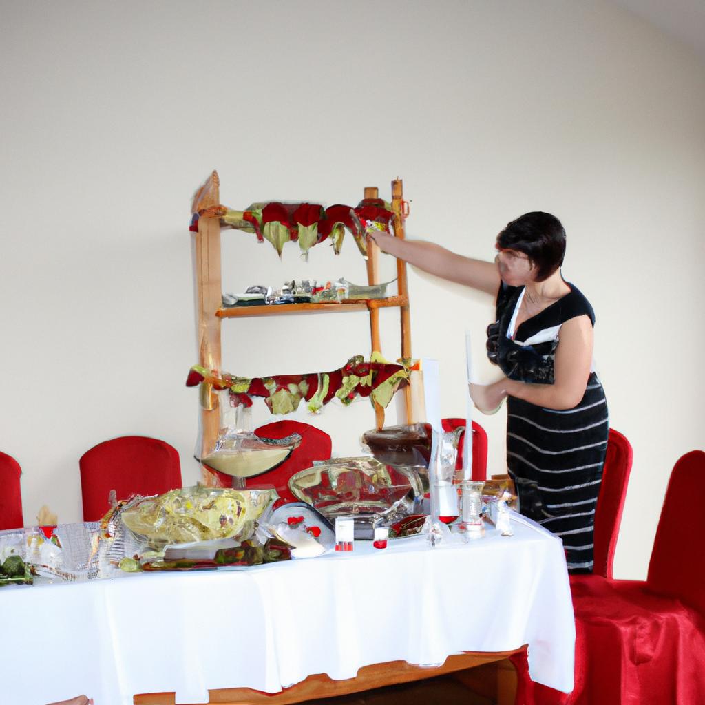 Woman setting up banquet tables