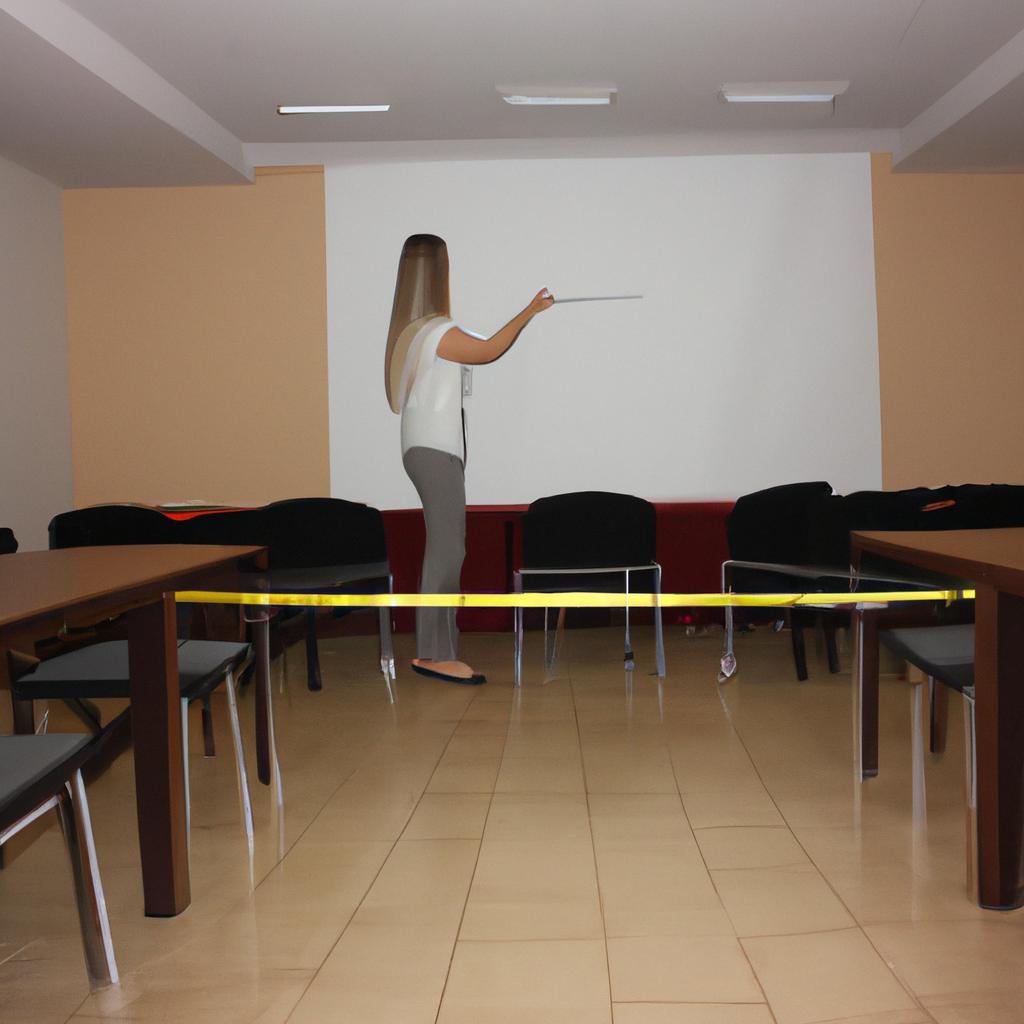Person measuring conference room space