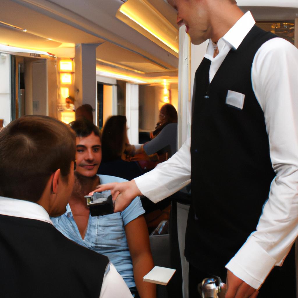 Man assisting hotel restaurant guests
