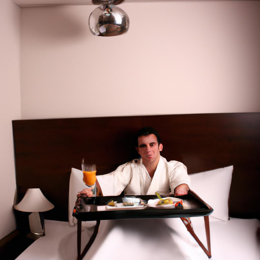 Person enjoying hotel room service